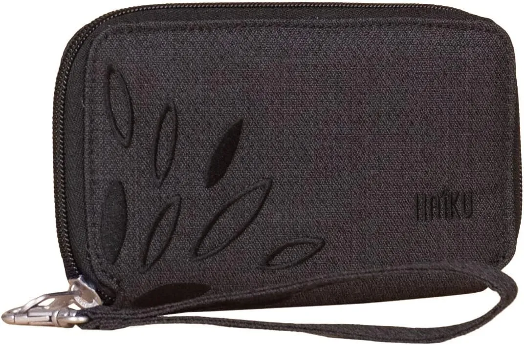 HAIKU Intrepid Small and Slim Women's Wristlet Wallet, Clutch Purse, Zip Around RFID-Blocking Credit Card holder, and ID Holder, Black in Bloom