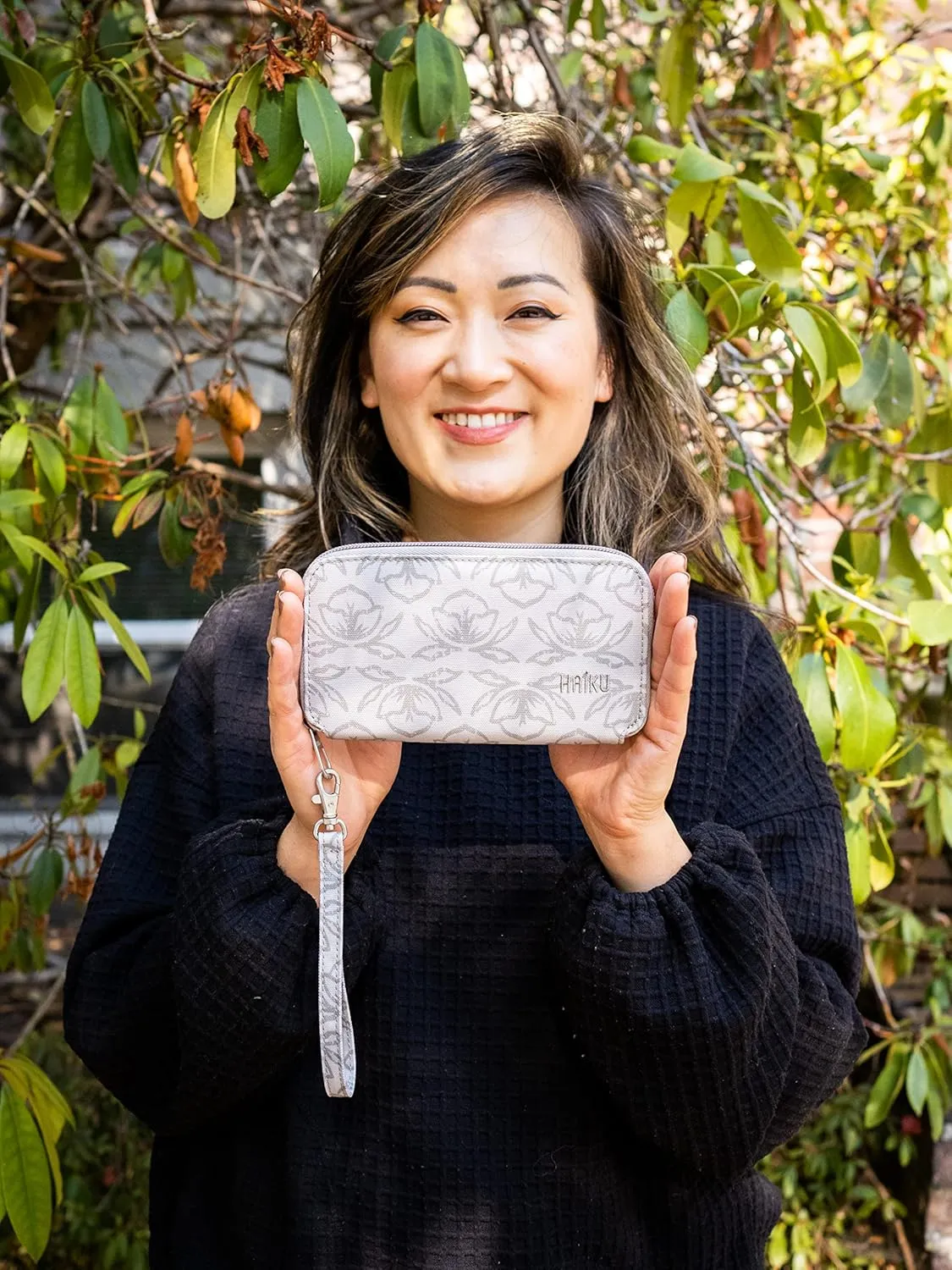 HAIKU Intrepid Small and Slim Women's Wristlet Wallet, Clutch Purse, Zip Around RFID-Blocking Credit Card holder, and ID Holder, Geo Tulip Print