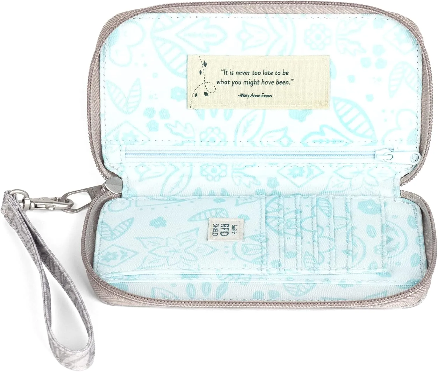 HAIKU Intrepid Small and Slim Women's Wristlet Wallet, Clutch Purse, Zip Around RFID-Blocking Credit Card holder, and ID Holder, Geo Tulip Print