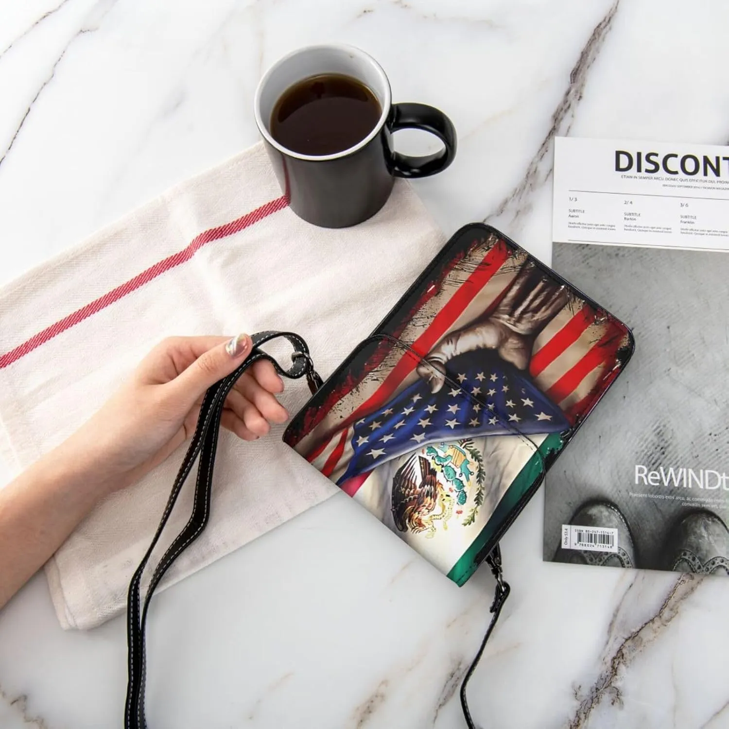 Half Mexico American Flag Leather Crossbody Cell Phone Purse Small Wallet Bags Adjustable Phone Bag for Women