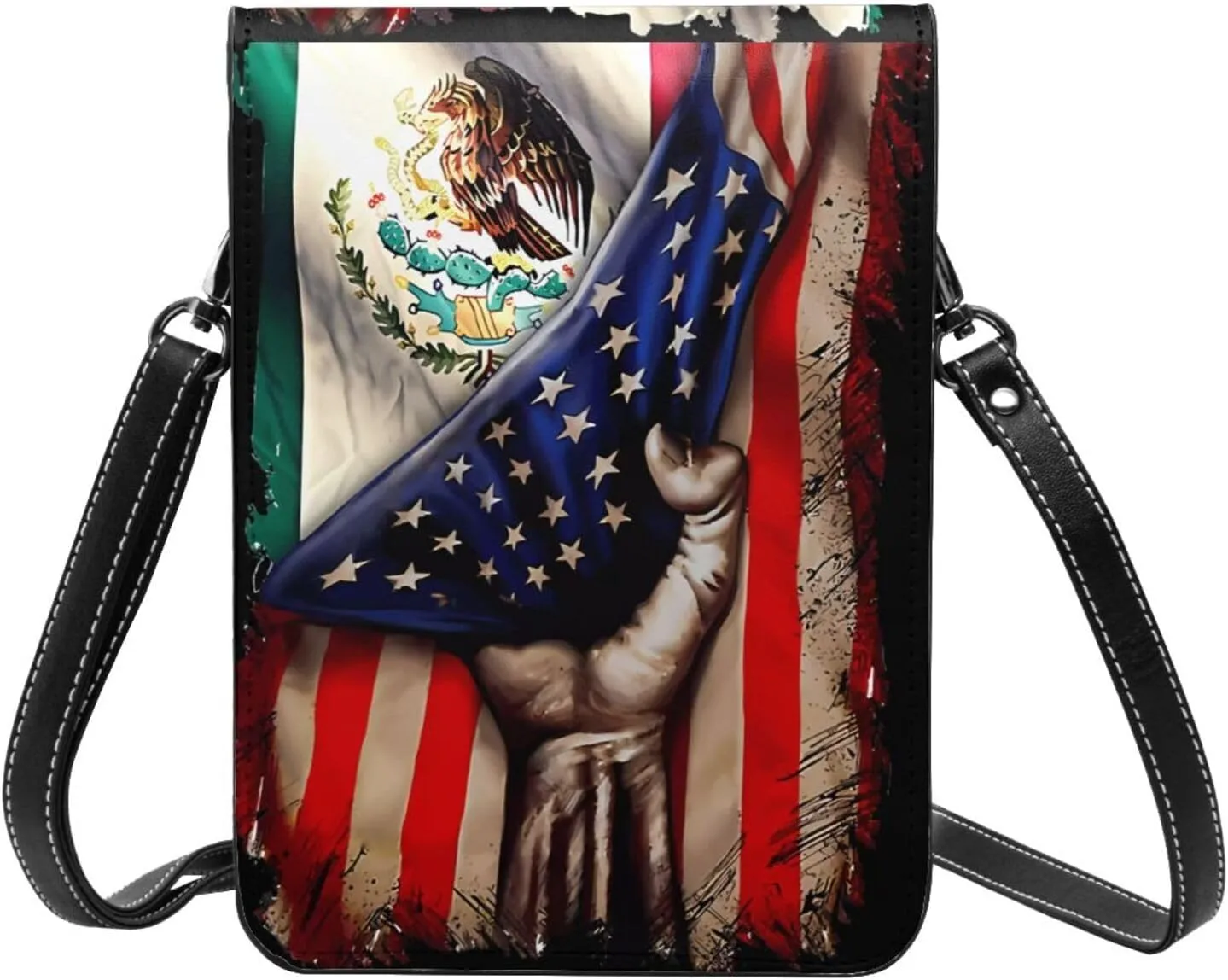 Half Mexico American Flag Leather Crossbody Cell Phone Purse Small Wallet Bags Adjustable Phone Bag for Women