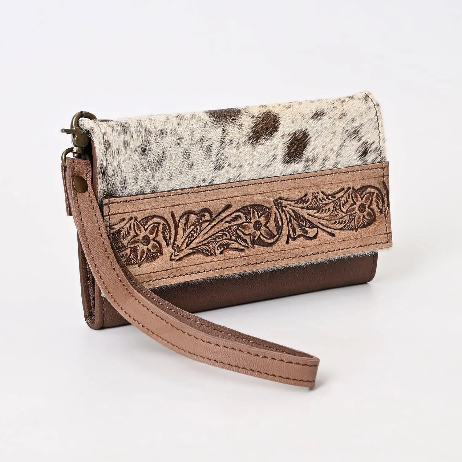 Hand-Tooled Cowhide Leather Wallet for Women | RFID Blocking Long Wallet & Credit Card Holder | Handmade Western Leather Clutch, Large Capacity Purse & Phone Case