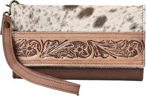 Hand-Tooled Cowhide Leather Wallet for Women | RFID Blocking Long Wallet & Credit Card Holder | Handmade Western Leather Clutch, Large Capacity Purse & Phone Case