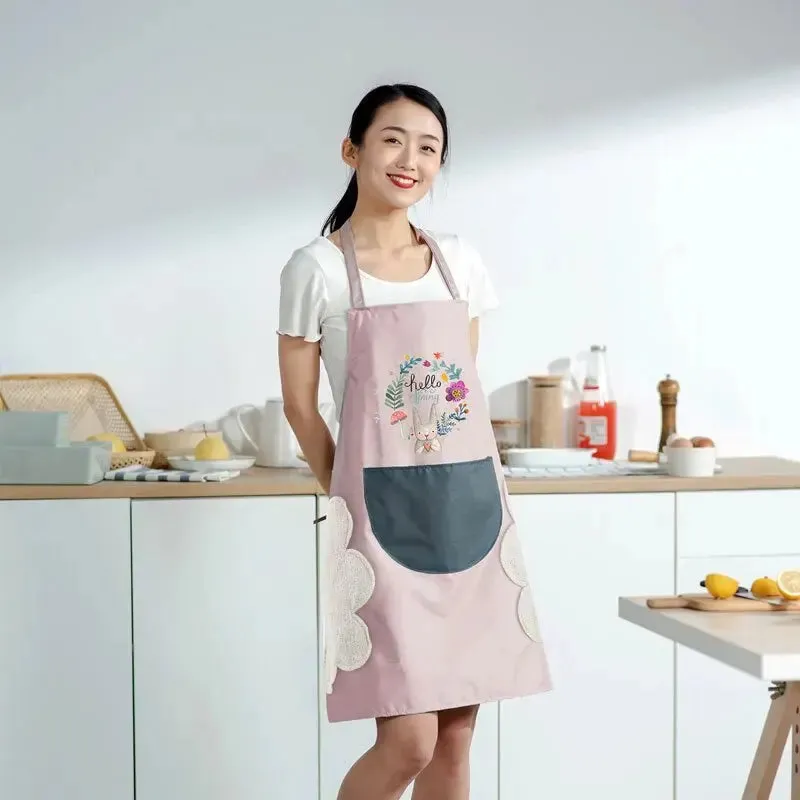 Hand-Wiping Kitchen Apron, Oil-Proof Waterproof Cooking Apron