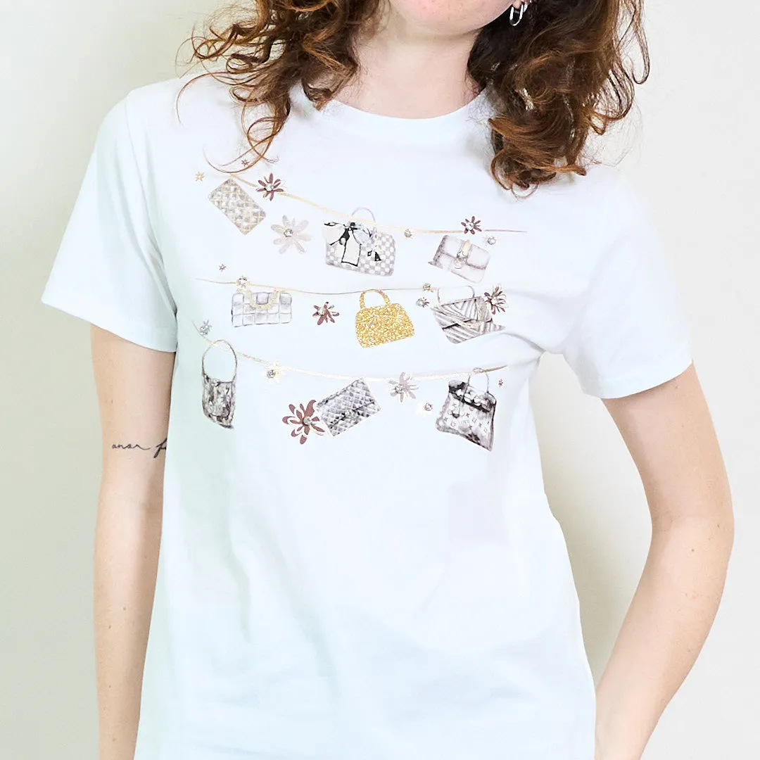 Handbag print "Chic Essentials" embellished graphic t-shirt wholesale