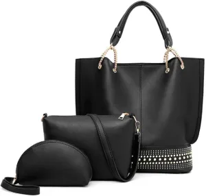 Handbags for Women Fashion Tote Bags Rivet Shoulder Bag Top Handle Satchel Purse Set 3pcs