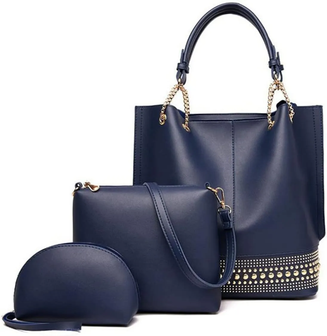 Handbags for Women Fashion Tote Bags Rivet Shoulder Bag Top Handle Satchel Purse Set 3pcs