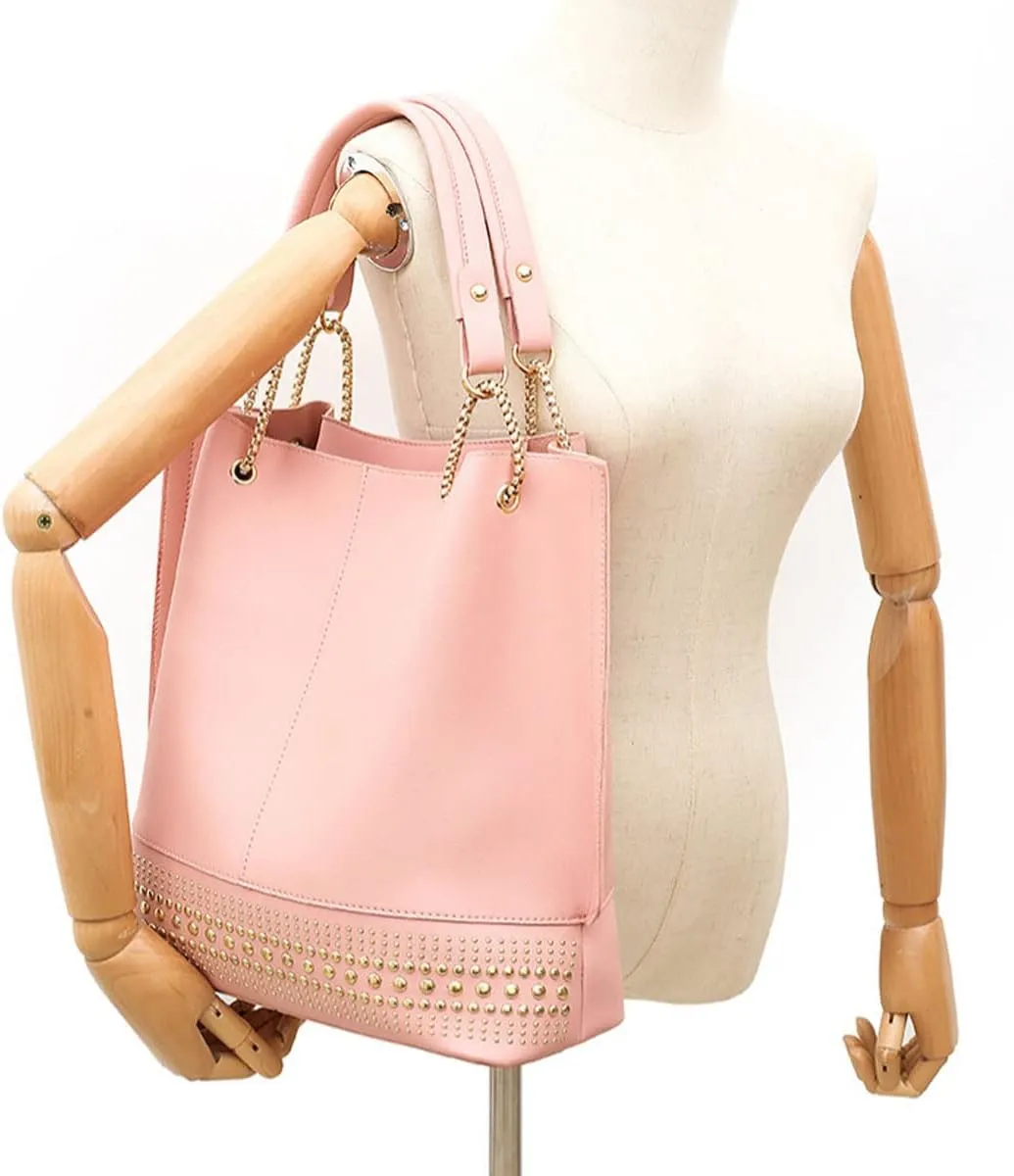 Handbags for Women Fashion Tote Bags Rivet Shoulder Bag Top Handle Satchel Purse Set 3pcs