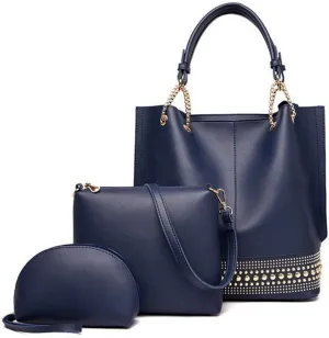 Handbags for Women Fashion Tote Bags Rivet Shoulder Bag Top Handle Satchel Purse Set 3pcs