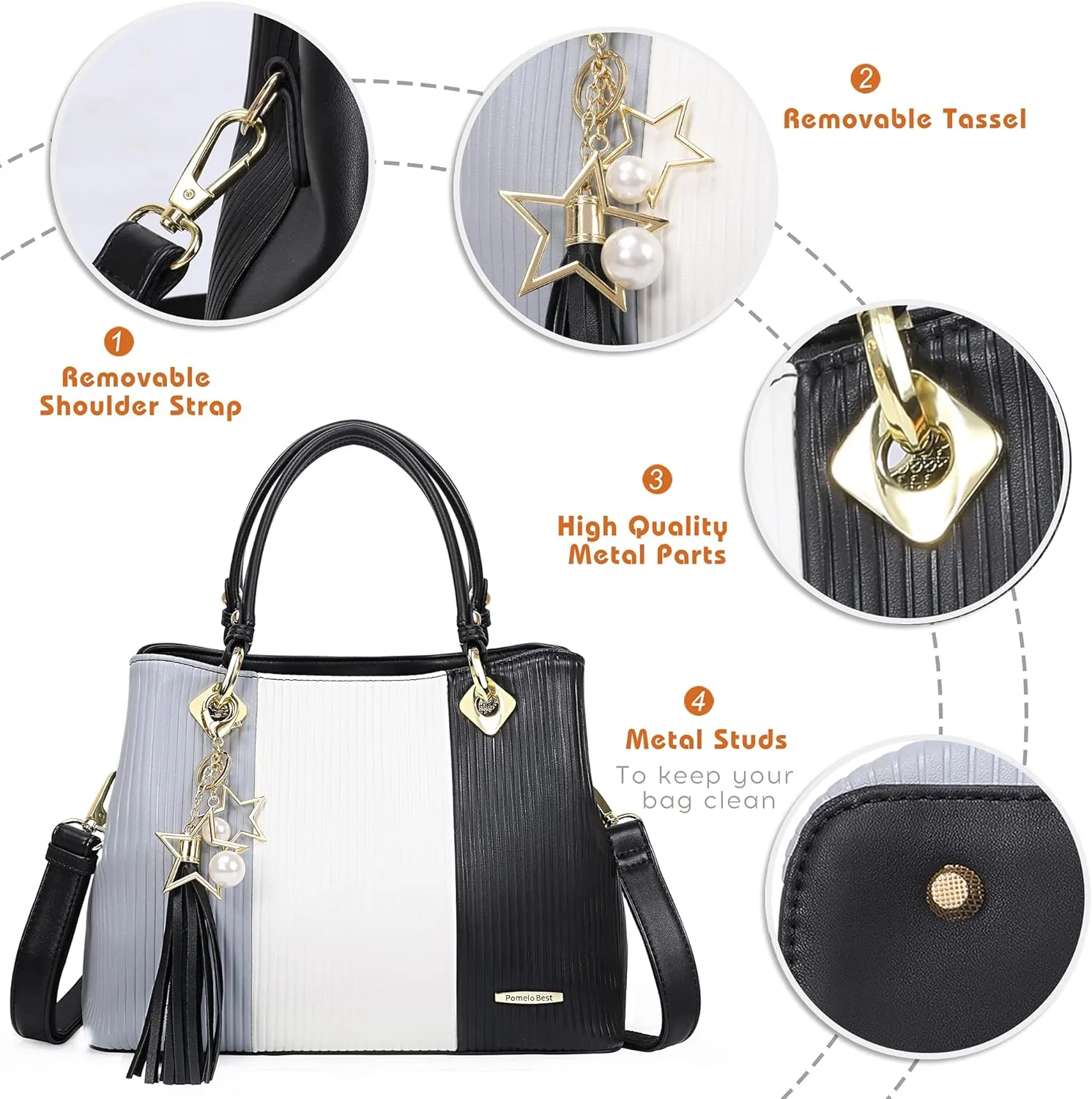 Handbags for Women with Multiple Internal Pockets in Pretty Color Combination, Women's Satchel Handbag