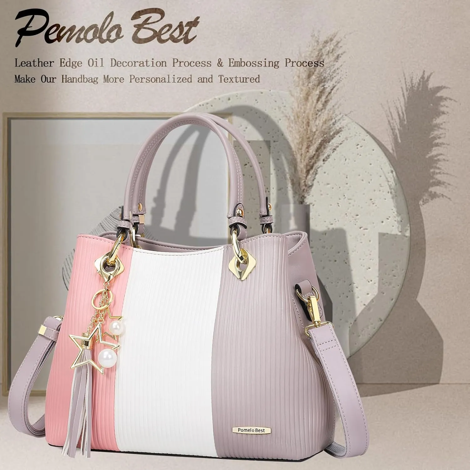 Handbags for Women with Multiple Internal Pockets in Pretty Color Combination, Women's Satchel Handbag
