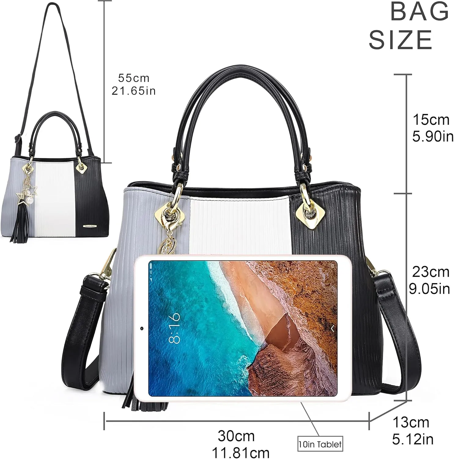 Handbags for Women with Multiple Internal Pockets in Pretty Color Combination, Women's Satchel Handbag