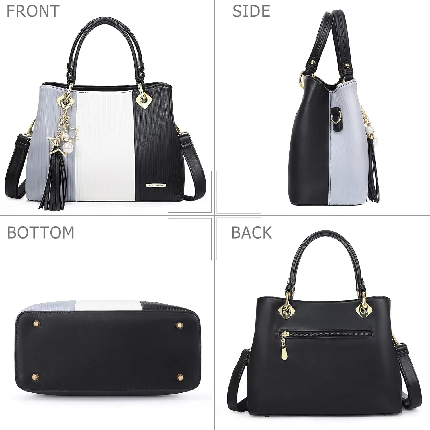 Handbags for Women with Multiple Internal Pockets in Pretty Color Combination, Women's Satchel Handbag