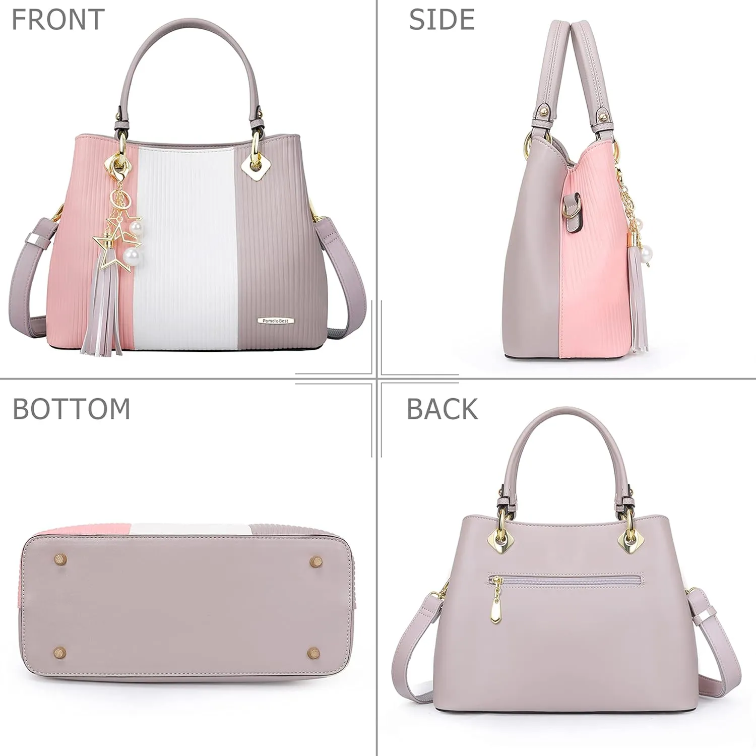 Handbags for Women with Multiple Internal Pockets in Pretty Color Combination, Women's Satchel Handbag