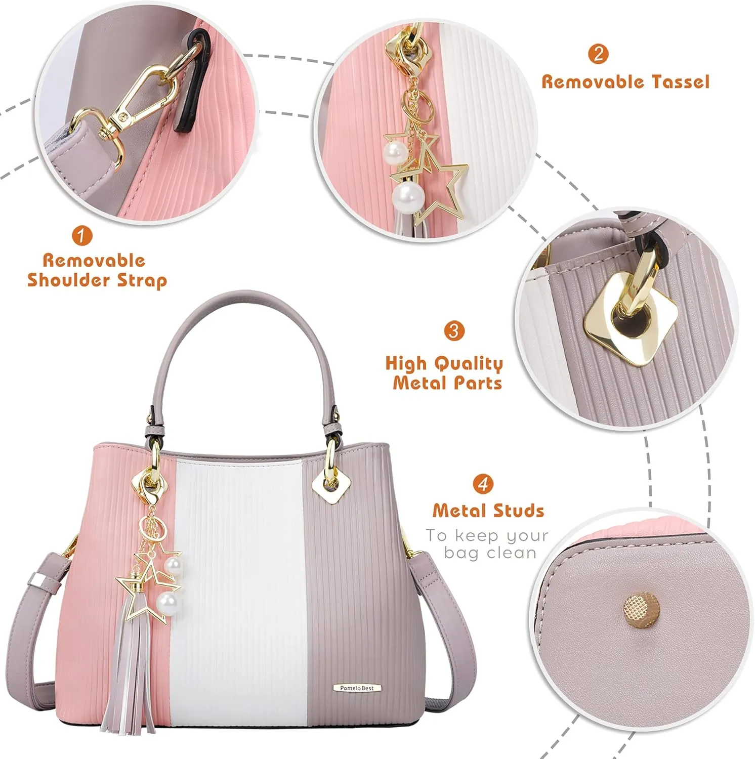 Handbags for Women with Multiple Internal Pockets in Pretty Color Combination, Women's Satchel Handbag