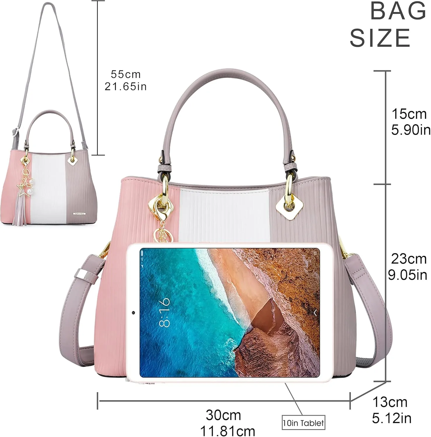 Handbags for Women with Multiple Internal Pockets in Pretty Color Combination, Women's Satchel Handbag