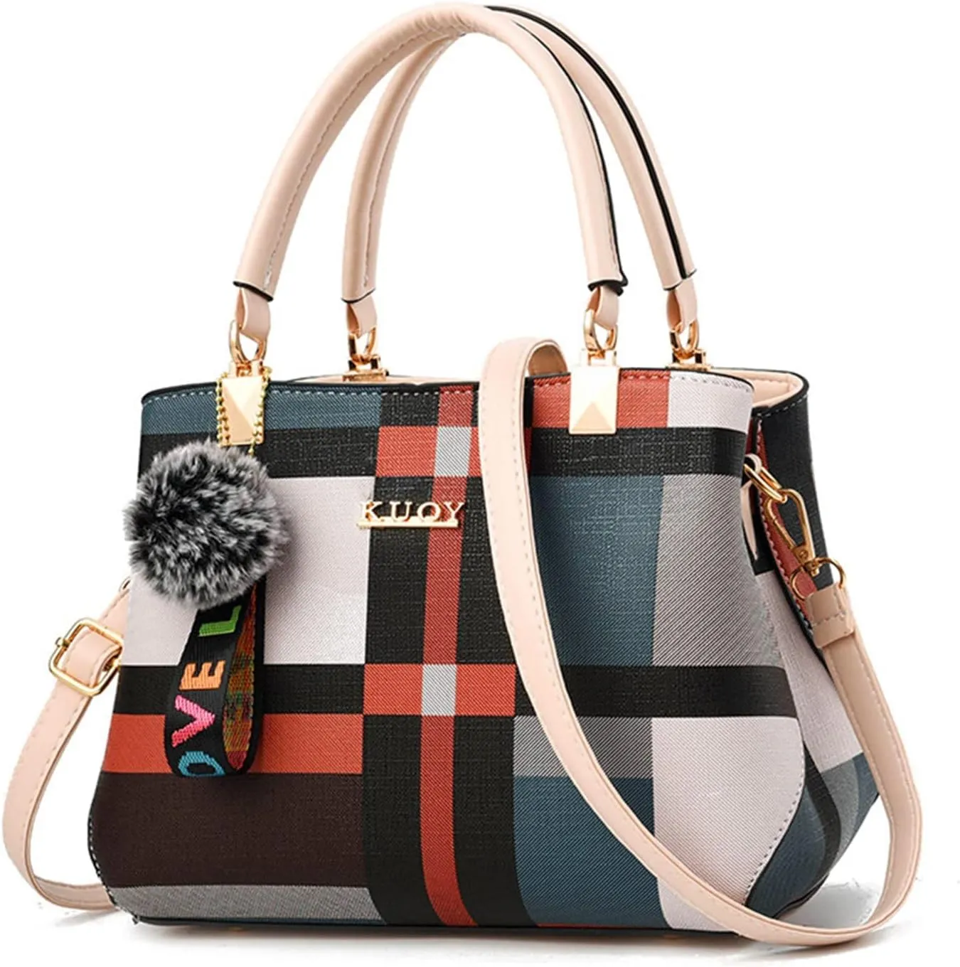 Handbags for Womens PU Leather Zipper Tote Bag Purse Roomy Color Block Fashion Top Handle Satchel Messenger Shoulder Bags
