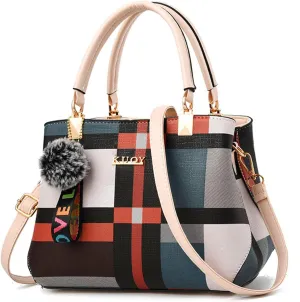 Handbags for Womens PU Leather Zipper Tote Bag Purse Roomy Color Block Fashion Top Handle Satchel Messenger Shoulder Bags