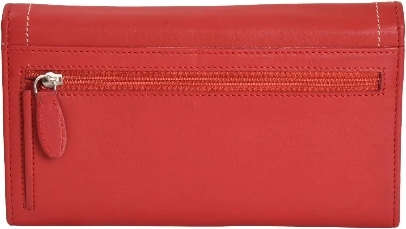 Handcrafted Women's Clutch Wallet Large Cpacity RFID Blocking Continental Purse Nappa Flat Genuine Leather Multiple Card Bills Holder with Zippered Pocket Phone Holder Wallet