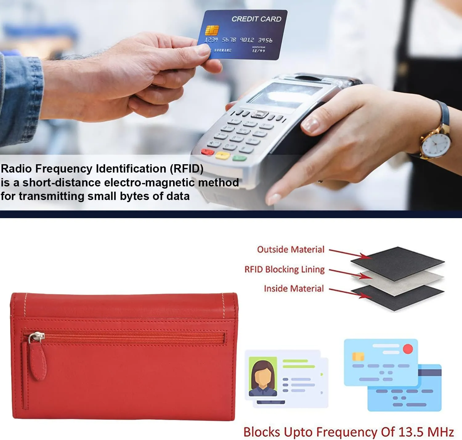 Handcrafted Women's Clutch Wallet Large Cpacity RFID Blocking Continental Purse Nappa Flat Genuine Leather Multiple Card Bills Holder with Zippered Pocket Phone Holder Wallet