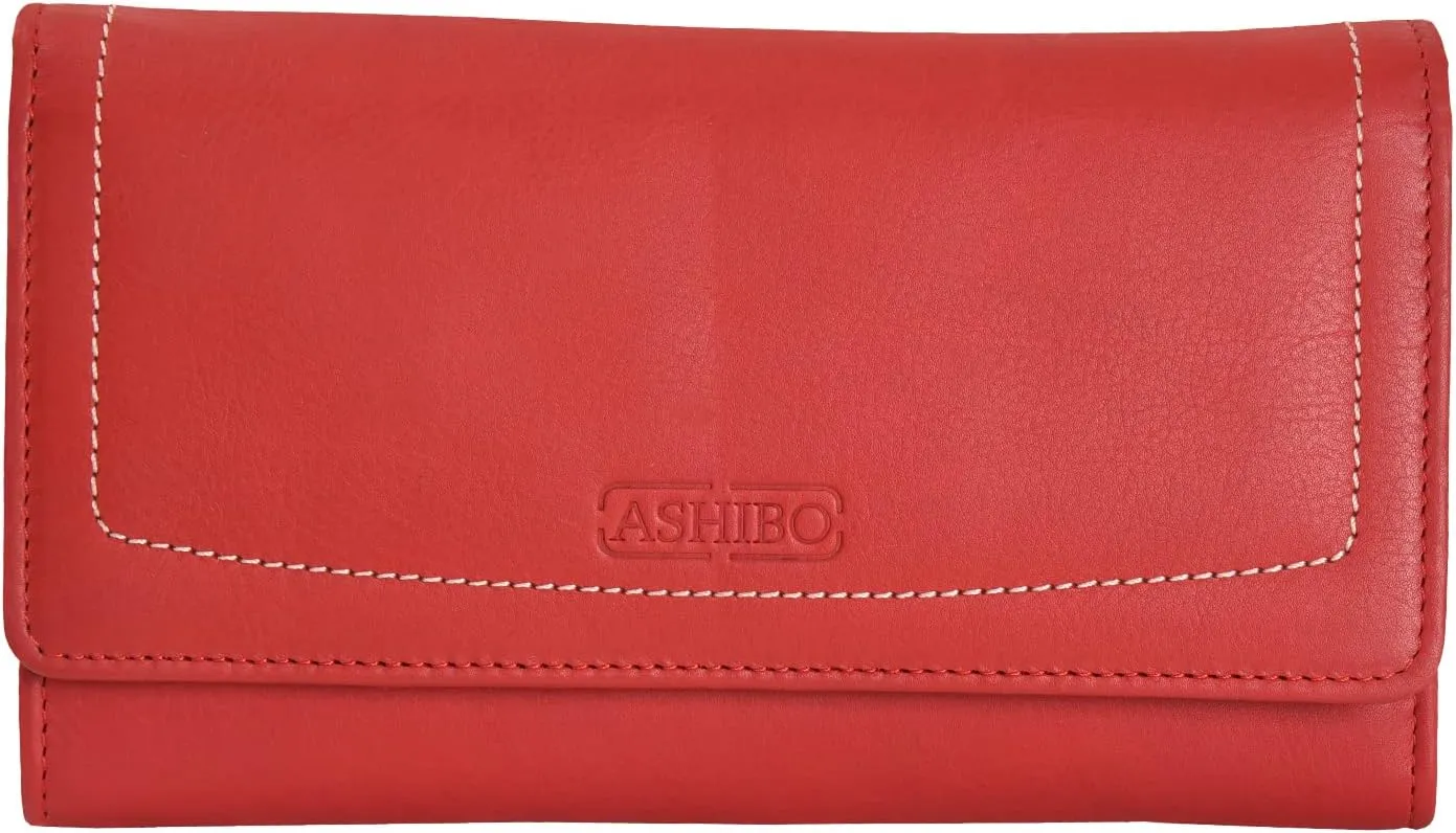 Handcrafted Women's Clutch Wallet Large Cpacity RFID Blocking Continental Purse Nappa Flat Genuine Leather Multiple Card Bills Holder with Zippered Pocket Phone Holder Wallet