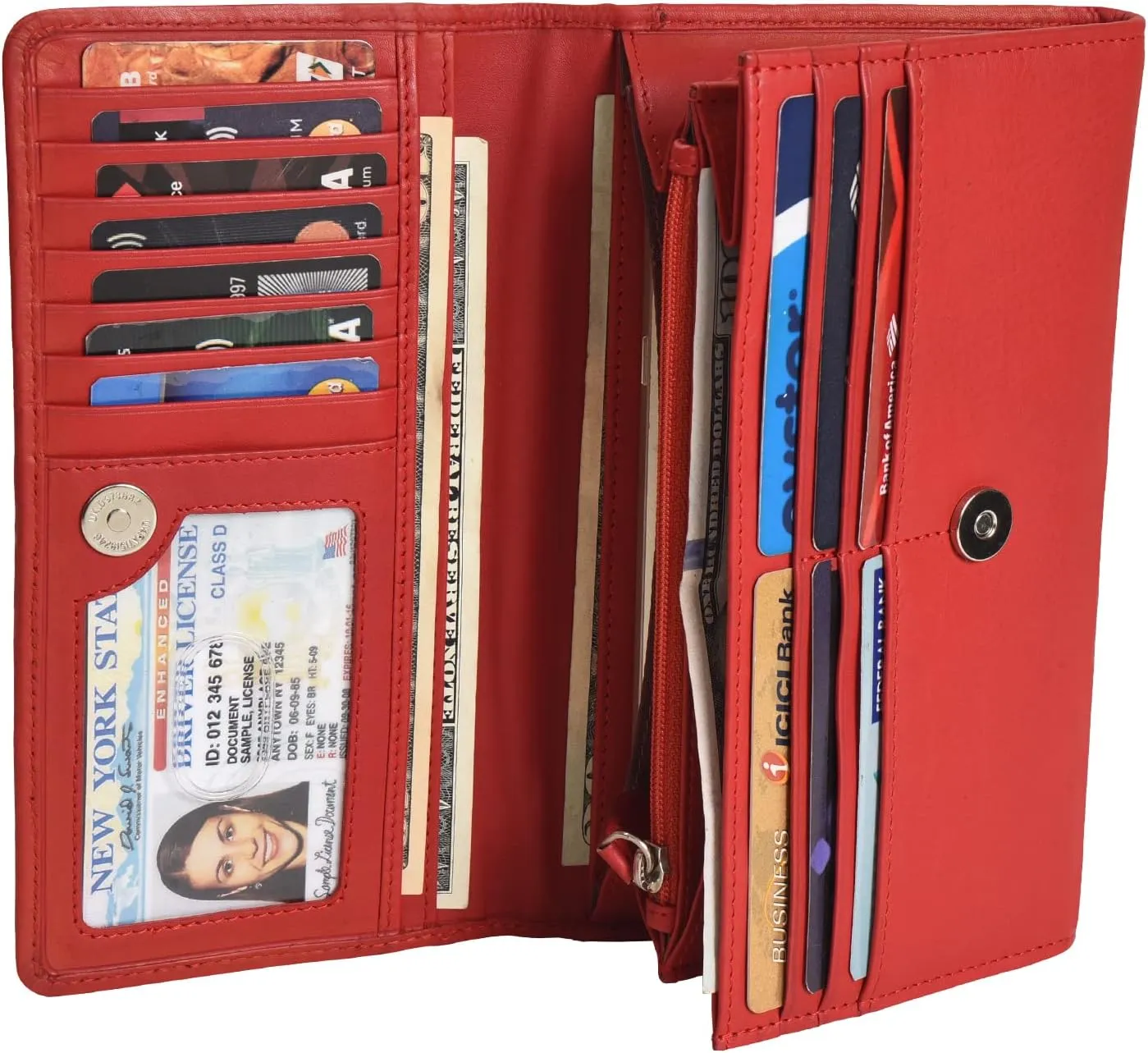 Handcrafted Women's Clutch Wallet Large Cpacity RFID Blocking Continental Purse Nappa Flat Genuine Leather Multiple Card Bills Holder with Zippered Pocket Phone Holder Wallet