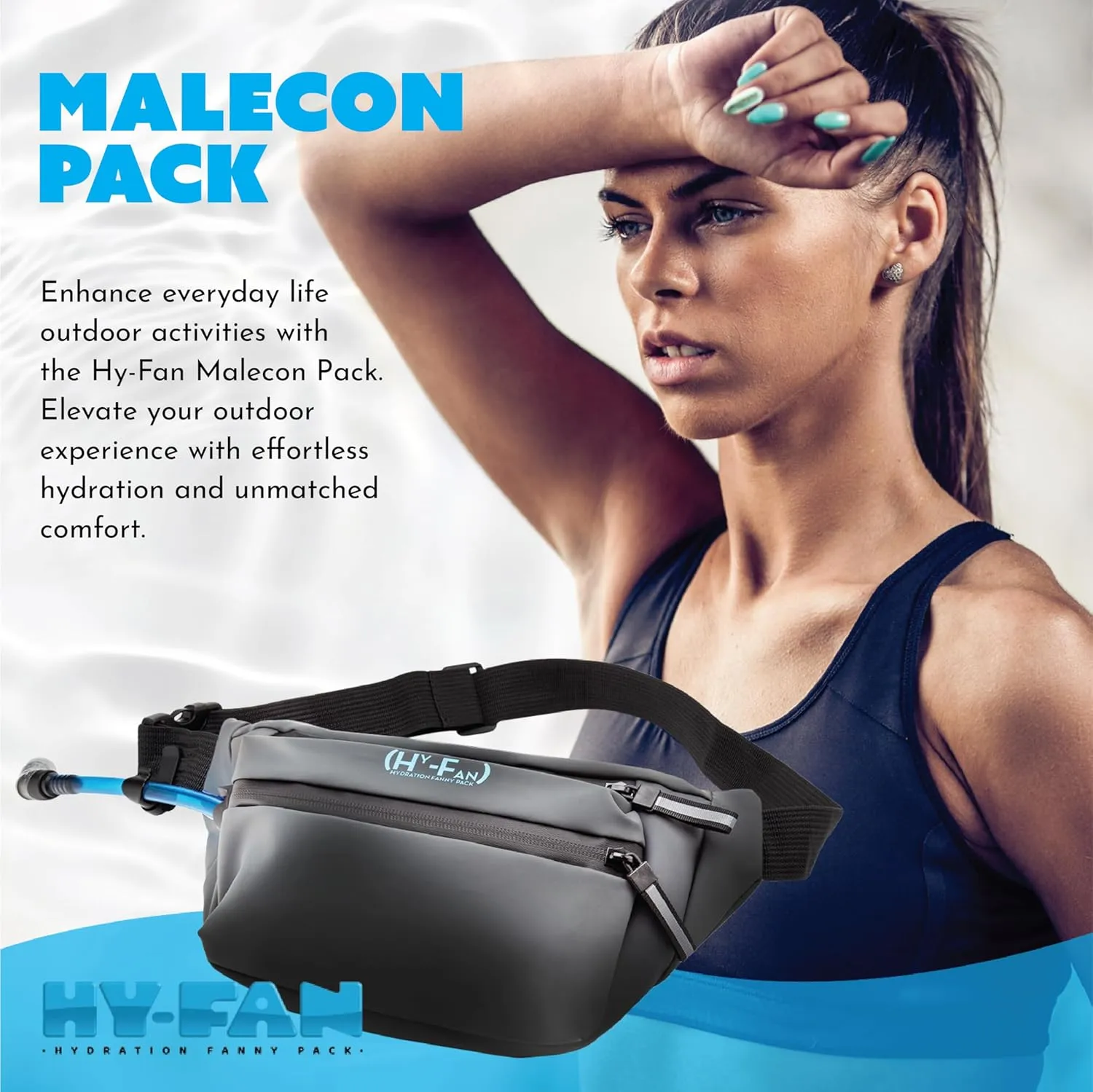 Handy On-The-Go Hydration Water-Repellent Malecon Premium Pack, Includes Magnetic Tube Holder and Extra-Wide Comfort Strap, 17 Fluid Ounce Capacity (1, Black)