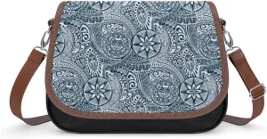 Hawaiian Style Tribal Tattoo Women's Print Wallet Leather Crossbody Bag with Adjustable Strap Shoulder Bag