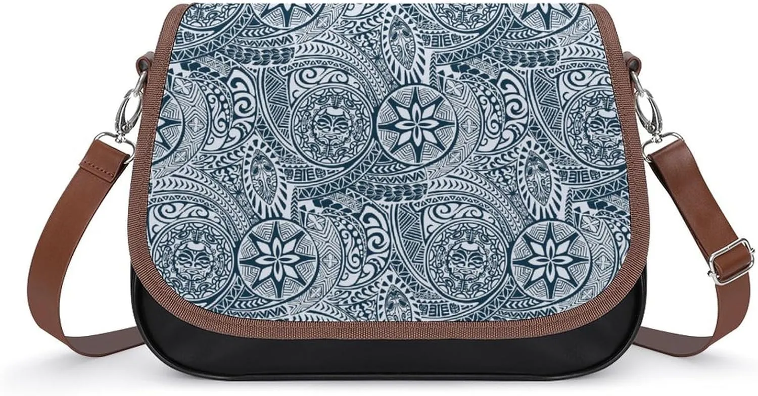 Hawaiian Style Tribal Tattoo Women's Print Wallet Leather Crossbody Bag with Adjustable Strap Shoulder Bag
