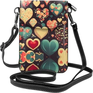 Heart Crush Flower Leather Cell Phone Purse, Lightweight Crossbody Cell Phone Bag, Travel Bag with Credit Card Slots Women's Shoulder Bag