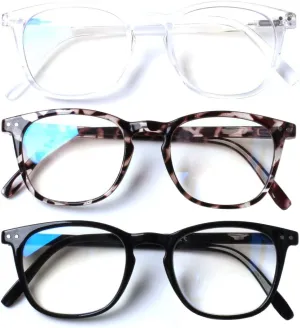 Henotin 3 Pack Blue Light Blocking Reading Glasses,Spring Hinge Computer Readers for Men Women,Anti UV Ray Filter Eyeglasses (Mixed Color, 0.00)