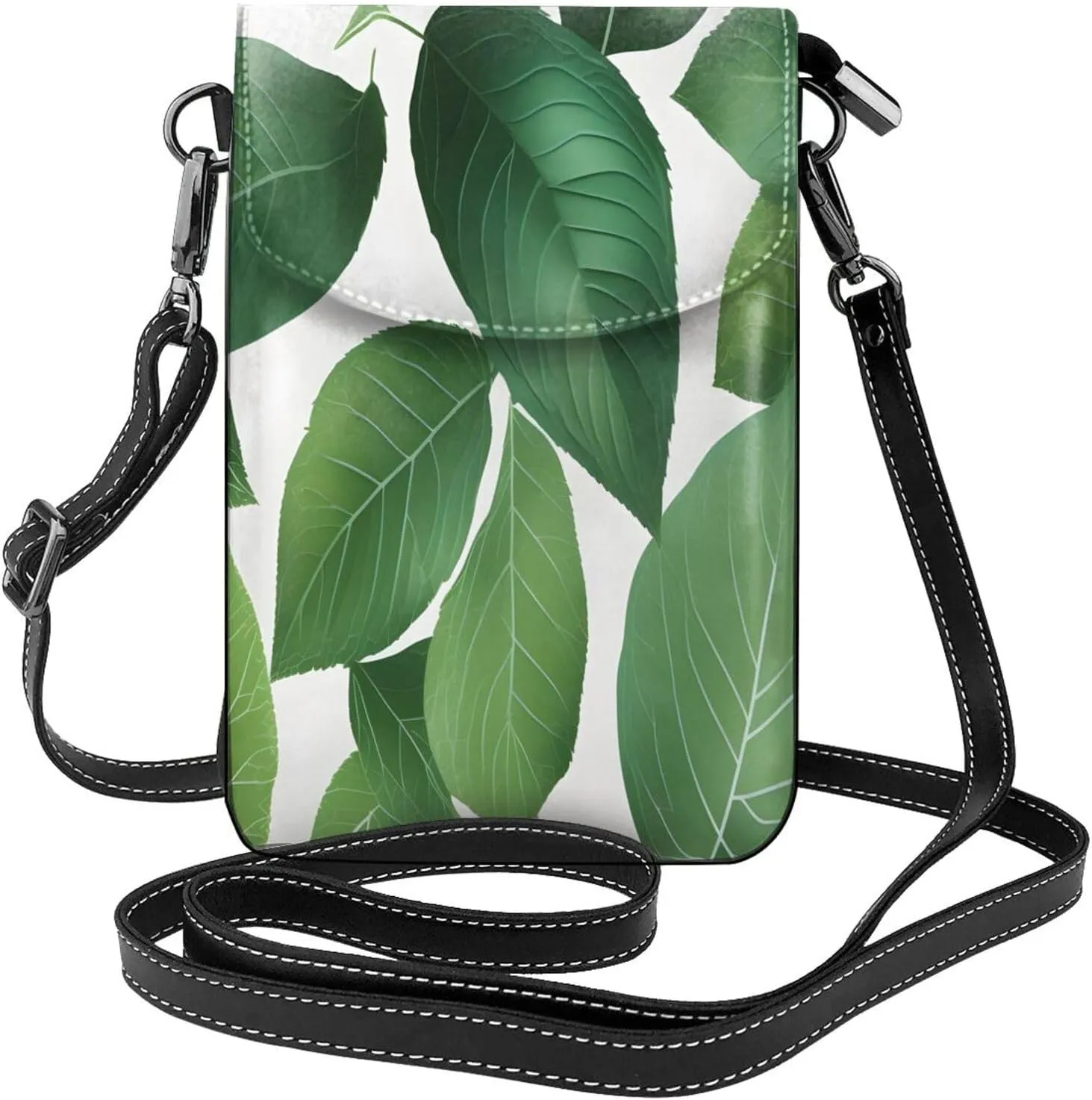 Herb Plant Leaf Print crossbody cell phone purse for women,trendy mini handbag with credit card slots