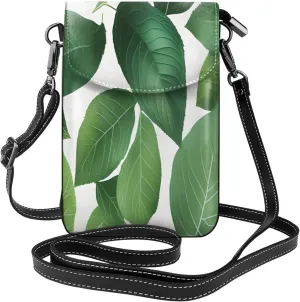 Herb Plant Leaf Print crossbody cell phone purse for women,trendy mini handbag with credit card slots
