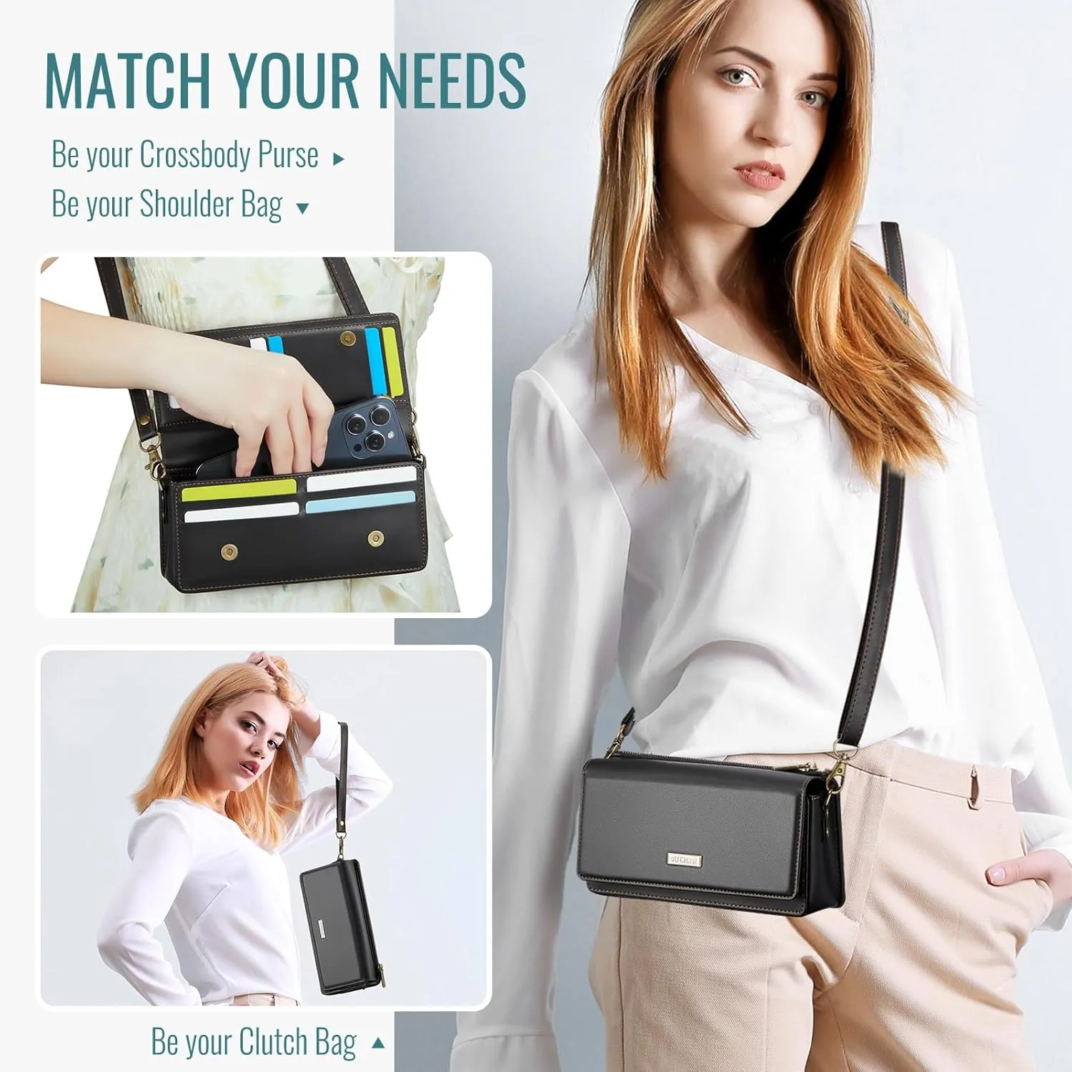 HERCOO Small Crossbody Phone Purse, Women's RFID Crossbody Wallet Wristlet Purse with Phone Pocket