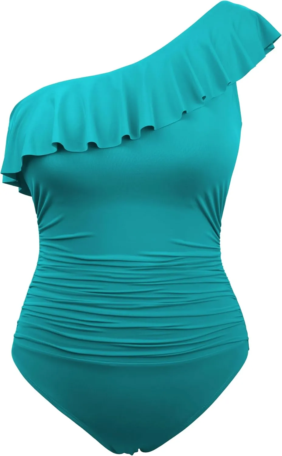 Hilor Women's One Shoulder One Piece Swimsuits Tummy Control Bathing Suits Ruffled Modest Swimwear