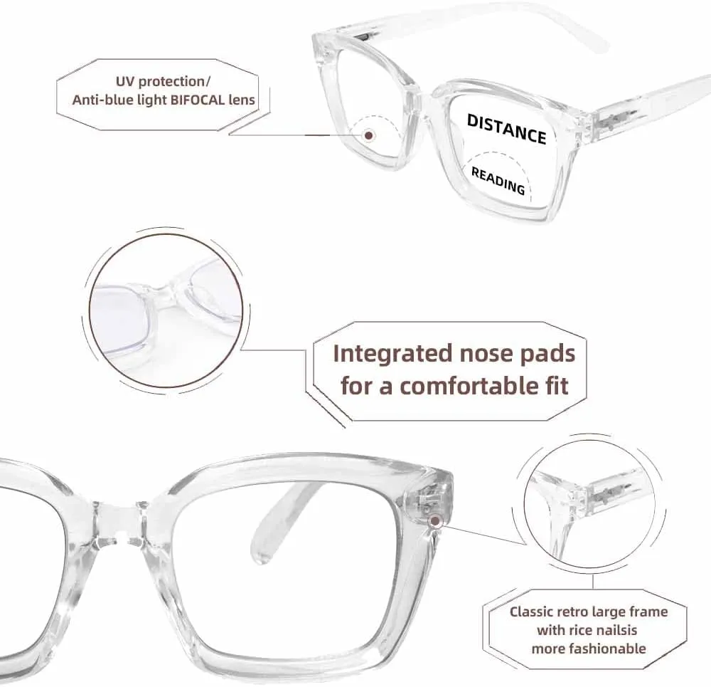 HIYANJN Bifocal Reading Glasses For Women Men Blue Light Computer Readers Clear Top Transition Ladies Eyewear