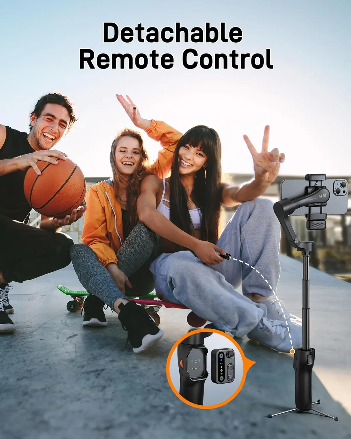 hohem iSteady V3 Gimbal Stabilizer for iPhone, 3-Axis Phone Gimbal, Magnetic AI Tracker, Built-in Extendable Rod & Tripod, Detachable Remote Control, Stabilizer for Travel, Vlog, TikTok, Black