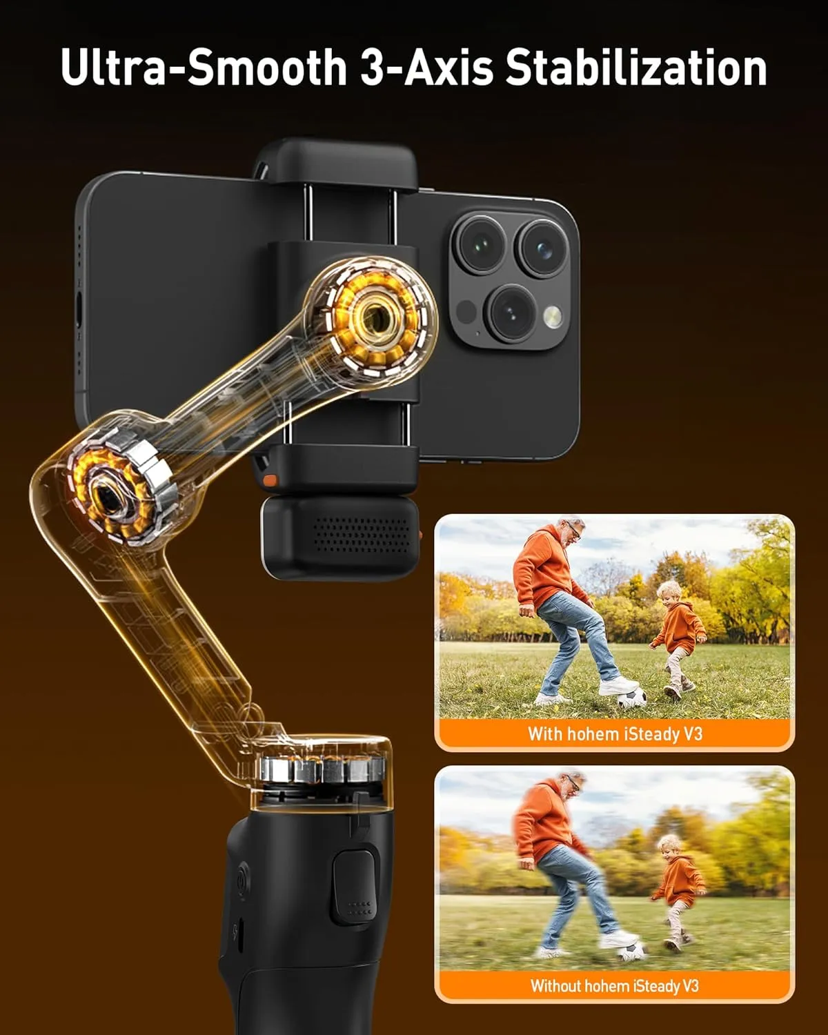 hohem iSteady V3 Gimbal Stabilizer for iPhone, 3-Axis Phone Gimbal, Magnetic AI Tracker, Built-in Extendable Rod & Tripod, Detachable Remote Control, Stabilizer for Travel, Vlog, TikTok, Black