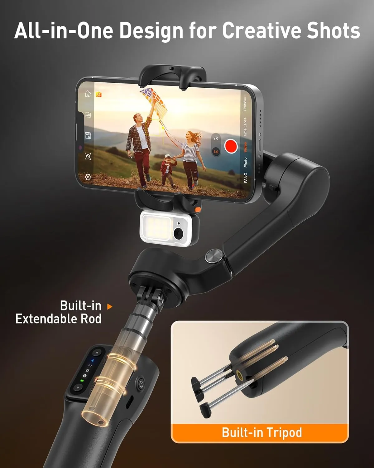 hohem iSteady V3 Gimbal Stabilizer for iPhone, 3-Axis Phone Gimbal, Magnetic AI Tracker, Built-in Extendable Rod & Tripod, Detachable Remote Control, Stabilizer for Travel, Vlog, TikTok, Black