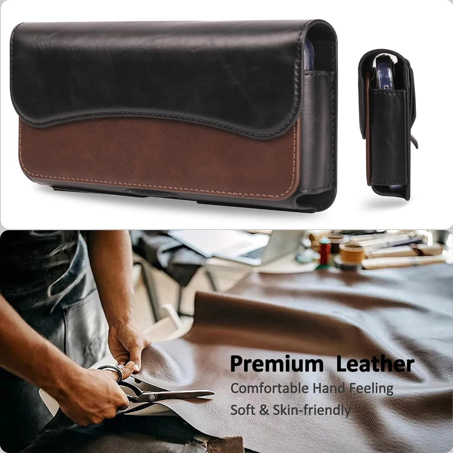 Holster for iPhone 15 15 Pro 14, 14 Pro, 13 Pro, 13, 12 Pro, 12, iPhone 11, XR - Premium Cell Phone Case with Belt Clip [Magnetic Closure] ID Card Holder Pouch, Brownish-Black, Medium