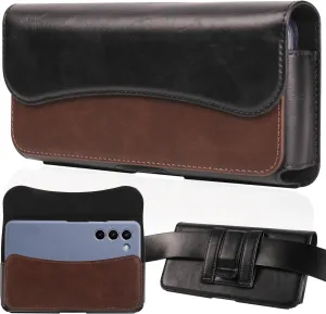 Holster for iPhone 15 15 Pro 14, 14 Pro, 13 Pro, 13, 12 Pro, 12, iPhone 11, XR - Premium Cell Phone Case with Belt Clip [Magnetic Closure] ID Card Holder Pouch, Brownish-Black, Medium