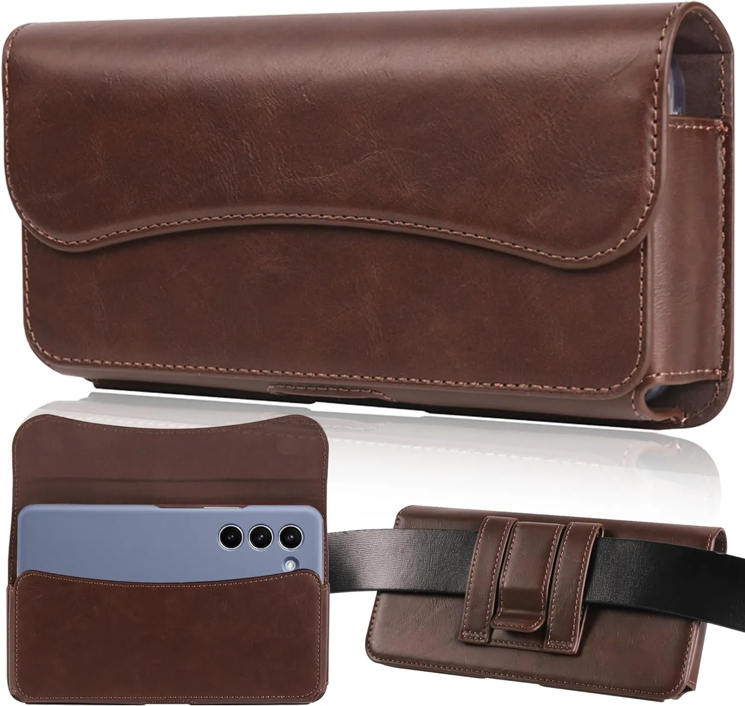 Holster for iPhone 15 15 Pro 14, 14 Pro, 13 Pro, 13, 12 Pro, 12, iPhone 11, XR - Premium Cell Phone Case with Belt Clip [Magnetic Closure] Phone Belt Holder for Men, Brown