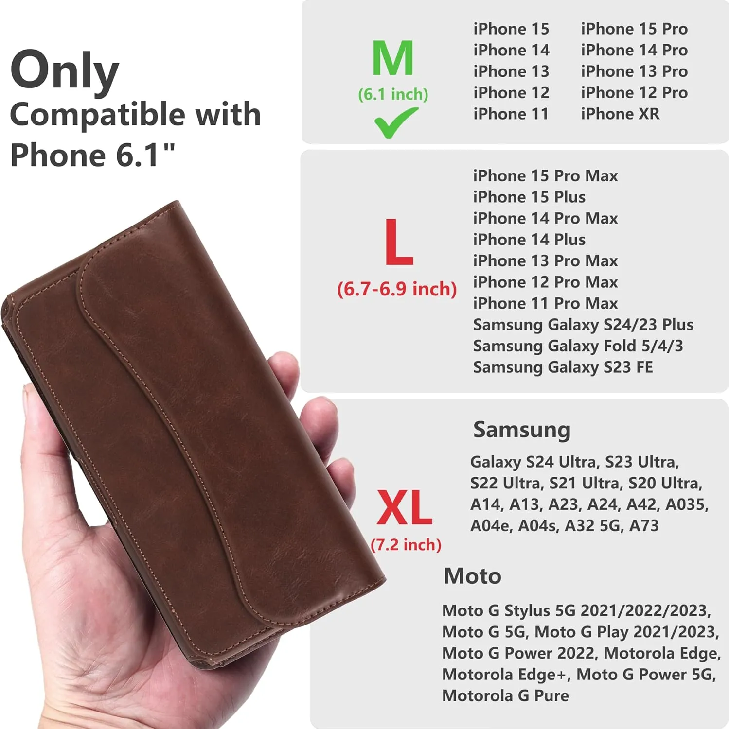 Holster for iPhone 15 15 Pro 14, 14 Pro, 13 Pro, 13, 12 Pro, 12, iPhone 11, XR - Premium Cell Phone Case with Belt Clip [Magnetic Closure] Phone Belt Holder for Men, Brown