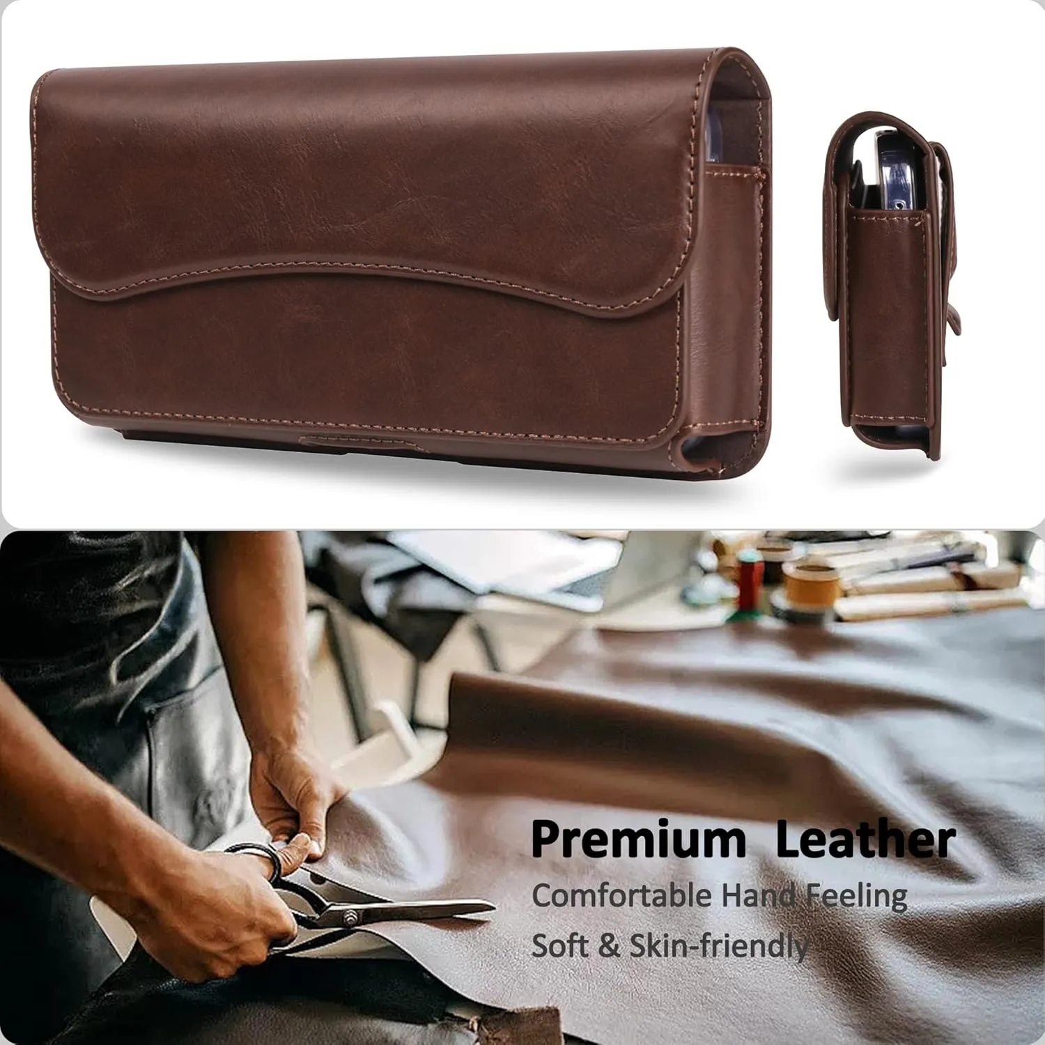 Holster for iPhone 15 15 Pro 14, 14 Pro, 13 Pro, 13, 12 Pro, 12, iPhone 11, XR - Premium Cell Phone Case with Belt Clip [Magnetic Closure] Phone Belt Holder for Men, Brown