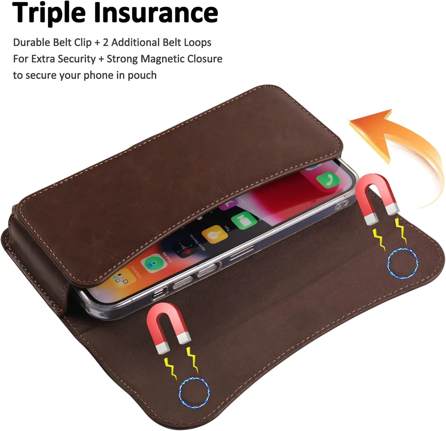 Holster for iPhone 15 15 Pro 14, 14 Pro, 13 Pro, 13, 12 Pro, 12, iPhone 11, XR - Premium Cell Phone Case with Belt Clip [Magnetic Closure] Phone Belt Holder for Men, Brown