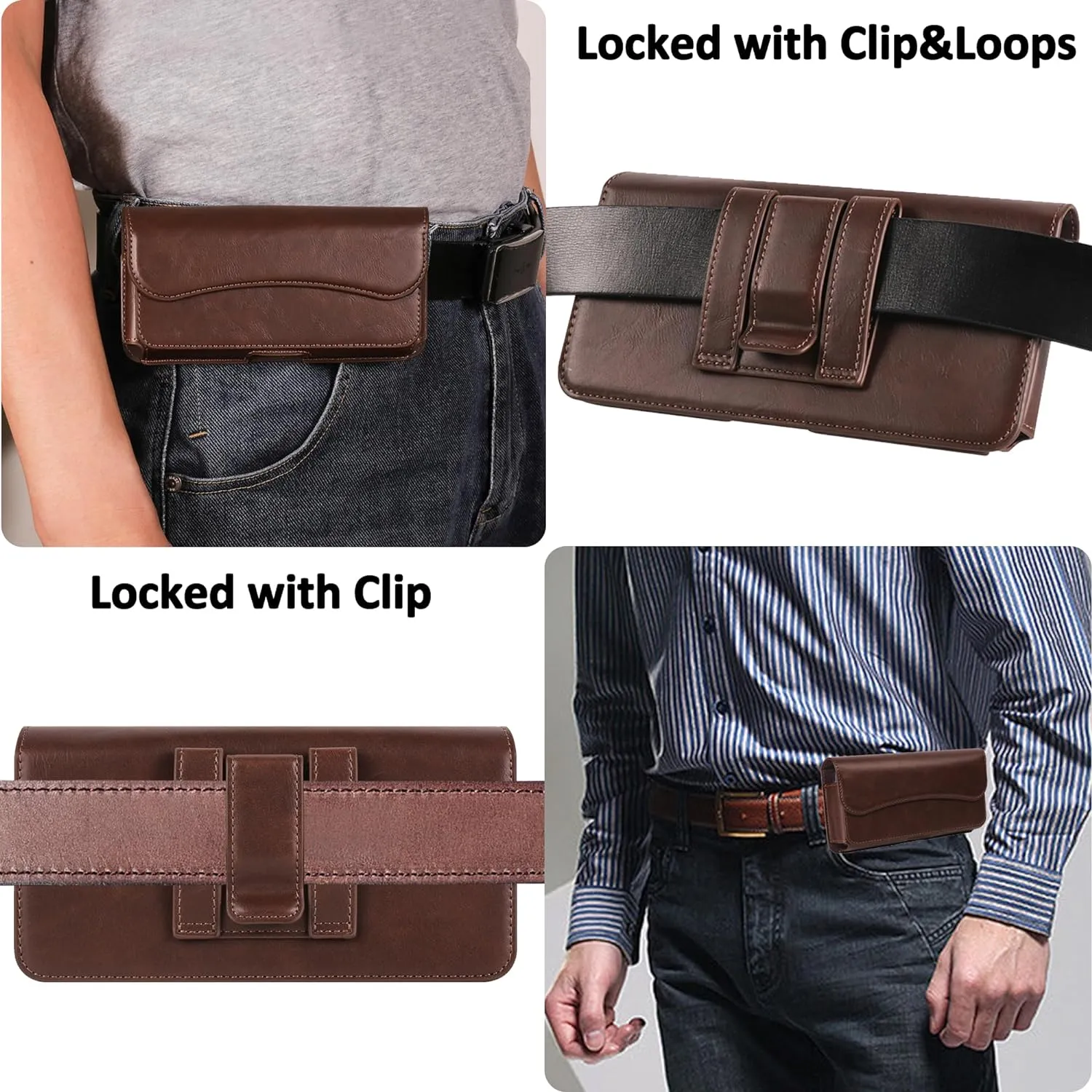 Holster for iPhone 15 15 Pro 14, 14 Pro, 13 Pro, 13, 12 Pro, 12, iPhone 11, XR - Premium Cell Phone Case with Belt Clip [Magnetic Closure] Phone Belt Holder for Men, Brown