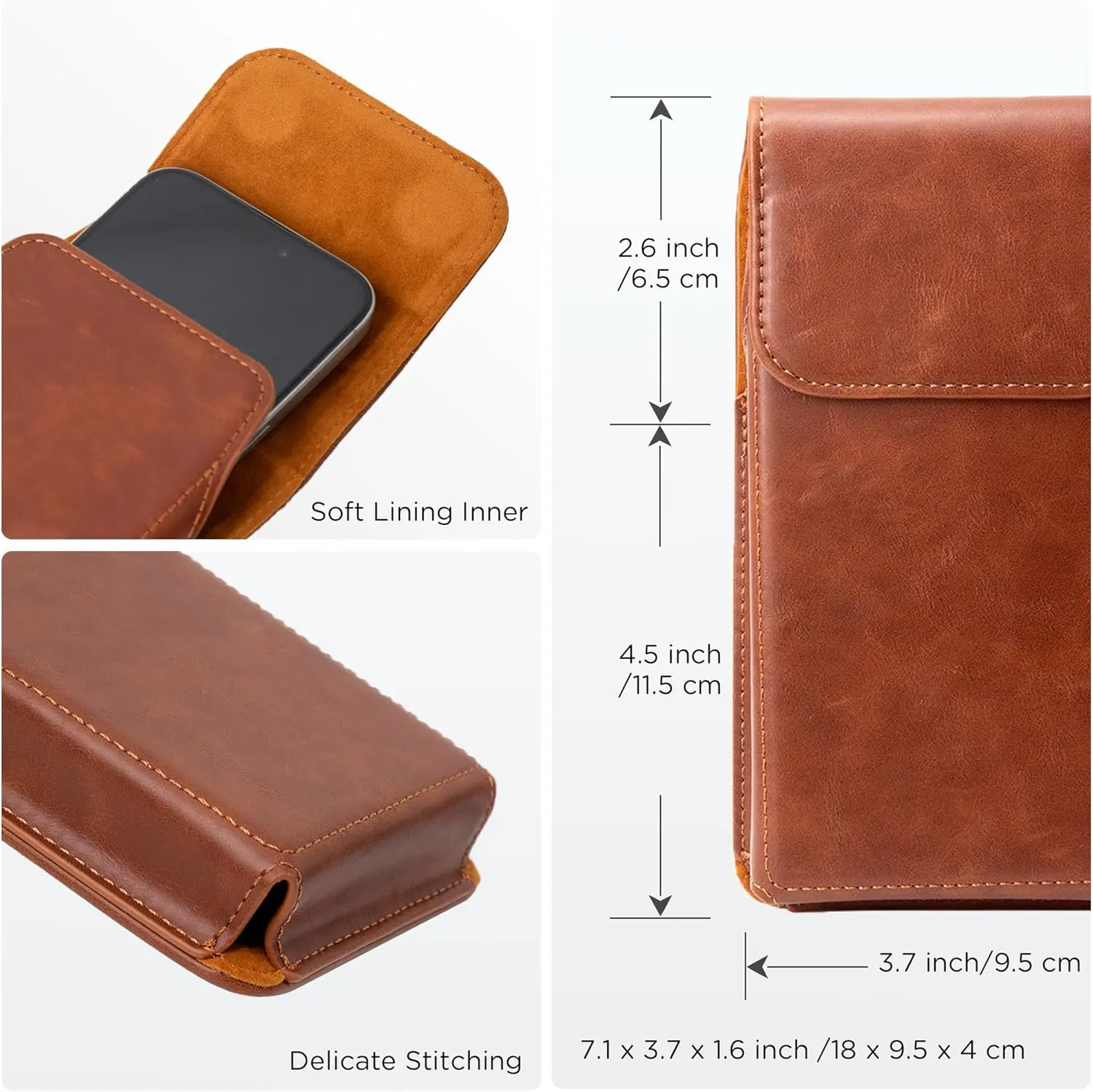 Holster for iPhone 15 Pro Max 14 Pro Max 13 Pro Max 12 Pro Max 11 Pro Max 15 Plus 14 Plus, Premium Leather Pouch with Belt Clip Phone Holster Belt Case, Brown -L, Large