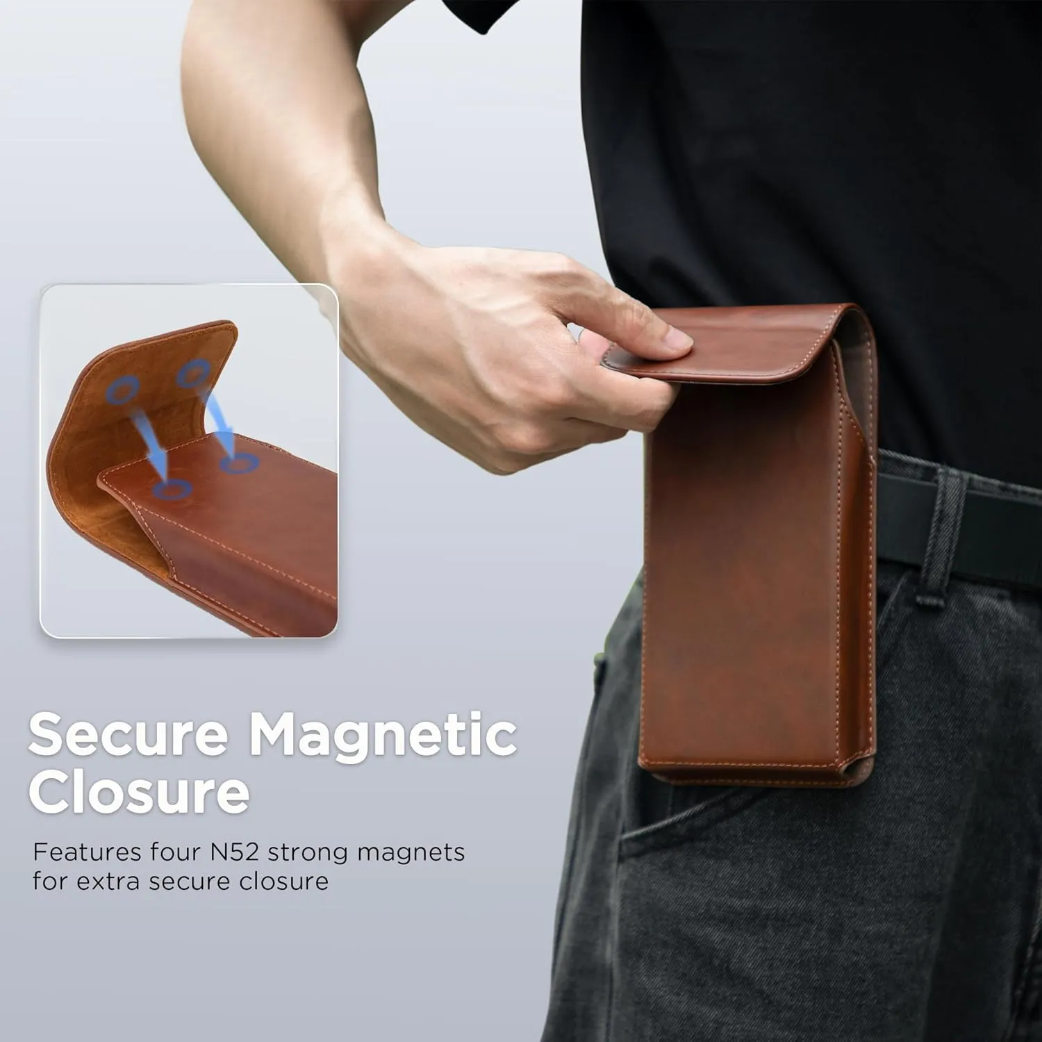 Holster for iPhone 15 Pro Max 14 Pro Max 13 Pro Max 12 Pro Max 11 Pro Max 15 Plus 14 Plus, Premium Leather Pouch with Belt Clip Phone Holster Belt Case, Brown -L, Large