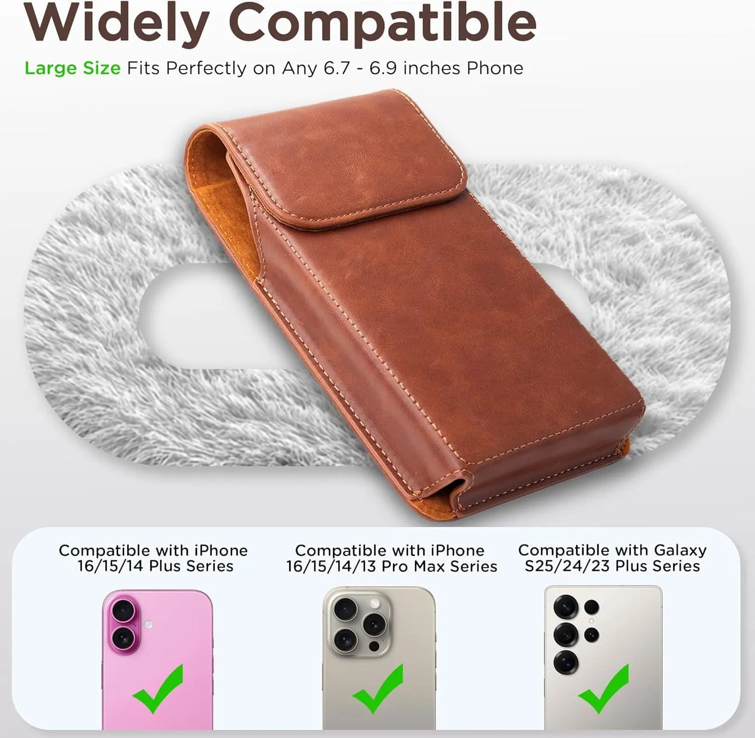 Holster for iPhone 15 Pro Max 14 Pro Max 13 Pro Max 12 Pro Max 11 Pro Max 15 Plus 14 Plus, Premium Leather Pouch with Belt Clip Phone Holster Belt Case, Brown -L, Large