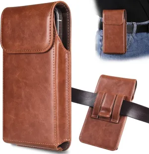 Holster for iPhone 15 Pro Max 14 Pro Max 13 Pro Max 12 Pro Max 11 Pro Max 15 Plus 14 Plus, Premium Leather Pouch with Belt Clip Phone Holster Belt Case, Brown -L, Large